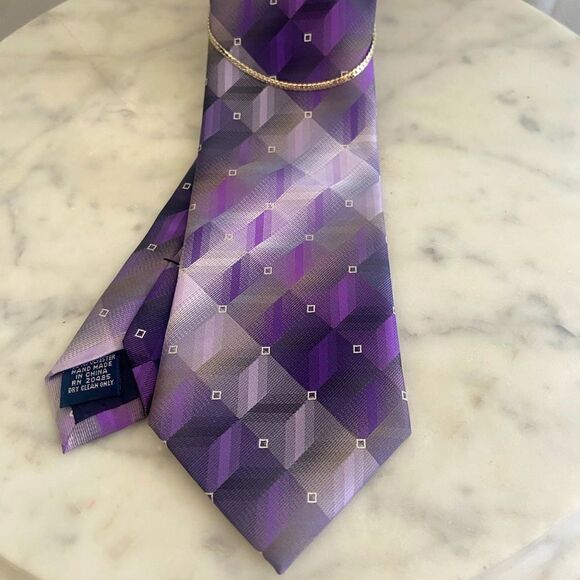 Pierre Cardin Purple Plum Bespoke Geometric Tie - Picture 2 of 14